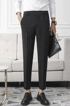 Men’s Stretch Tapered Trousers – Smart Everyday Fit with Elastic Comfort Waist Black