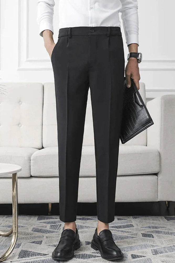 Men’s Stretch Tapered Trousers – Smart Everyday Fit with Elastic Comfort Waist Black