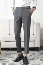Men’s Stretch Tapered Trousers – Smart Everyday Fit with Elastic Comfort Waist Grey