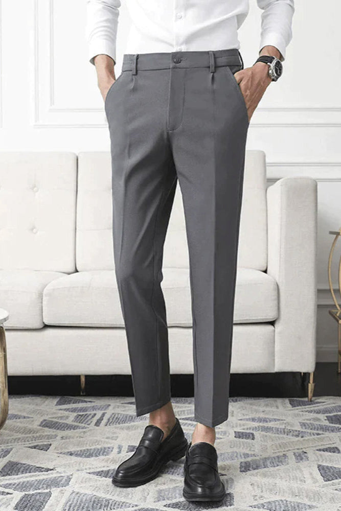 Men’s Stretch Tapered Trousers – Smart Everyday Fit with Elastic Comfort Waist Grey