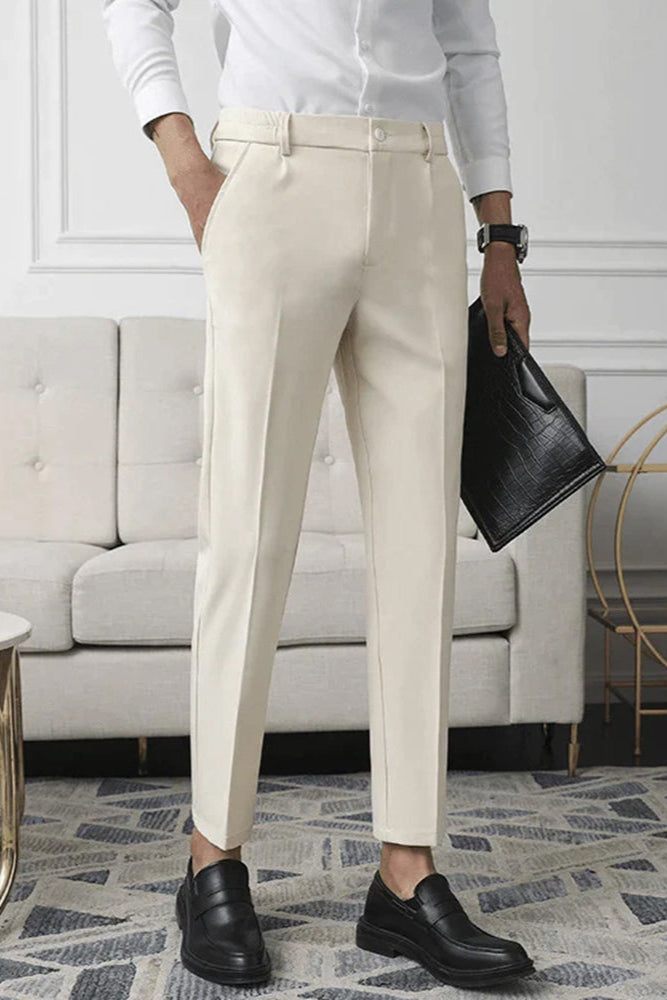 Men’s Stretch Tapered Trousers – Smart Everyday Fit with Elastic Comfort Waist Beige