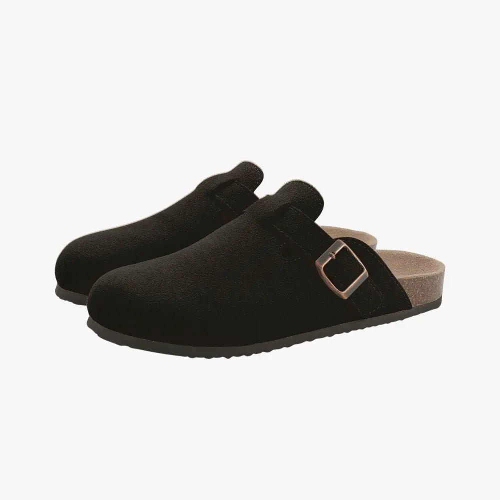 Men's Suede Buckle Clogs - Stylish Comfort Footwear for Casual Wear & Relaxation, Durable Design for Everyday Use Black