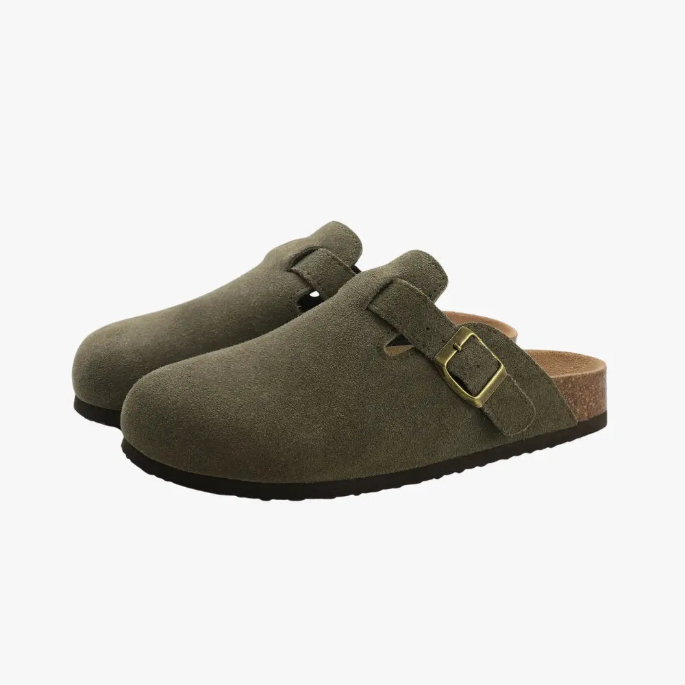 Men's Suede Buckle Clogs - Stylish Comfort Footwear for Casual Wear & Relaxation, Durable Design for Everyday Use Green
