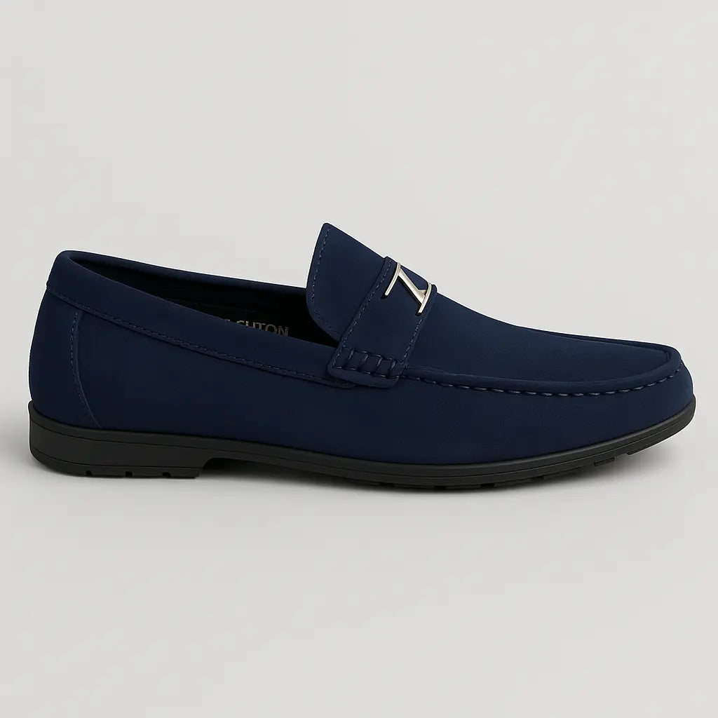 Men's Suede Loafers with V Metal Buckle | Slip-On Dress Shoes for Business, Casual, and Formal Wear