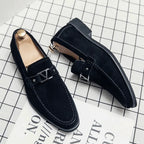 Men's Suede Loafers with V Metal Buckle | Slip-On Dress Shoes for Business, Casual, and Formal Wear