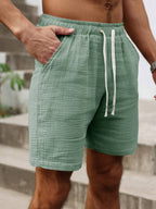 Men's Textured Cotton Lounge Shorts – Lightweight Summer Fit with Drawstring Waist Green