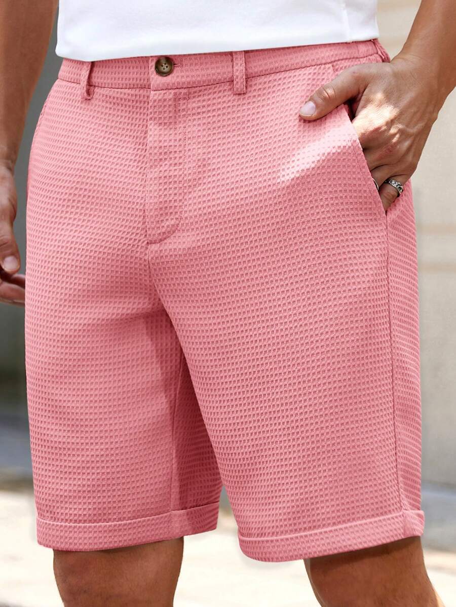 Men’s Textured Knit Shorts – Tailored Comfort for Smart Summer Style Pink