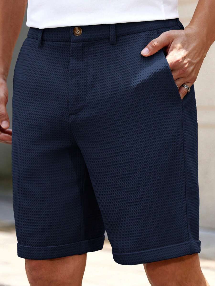 Men’s Textured Knit Shorts – Tailored Comfort for Smart Summer Style Navy