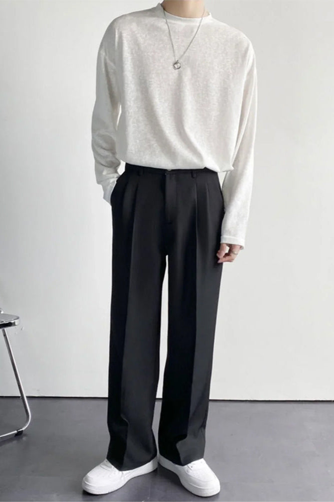 Men’s Wide Leg Tailored Trousers – Relaxed Fit Smart-Casual Style for Everyday Wear