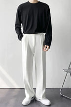 Men’s Wide Leg Tailored Trousers – Relaxed Fit Smart-Casual Style for Everyday Wear White