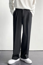 Men’s Wide Leg Tailored Trousers – Relaxed Fit Smart-Casual Style for Everyday Wear Black