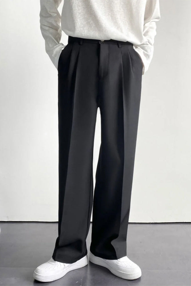 Men’s Wide Leg Tailored Trousers – Relaxed Fit Smart-Casual Style for Everyday Wear Black