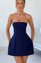 Strapless Mini Dress with Bubble Skirt for Women - Chic Date Night Outfit | Navy
