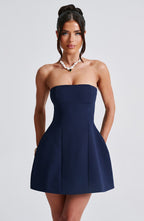 Strapless Mini Dress with Bubble Skirt for Women - Chic Date Night Outfit | Navy