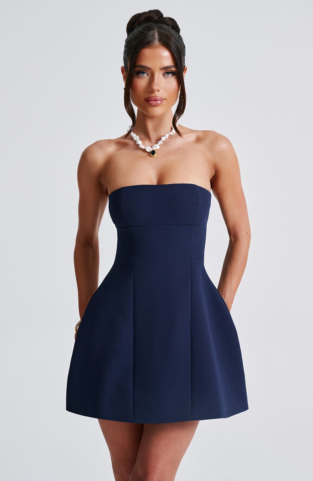 Strapless Mini Dress with Bubble Skirt for Women - Chic Date Night Outfit | Navy