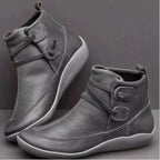 Orthopaedic Women's Leather Mid-Top Boots with Supportive Buckle Strap Grey
