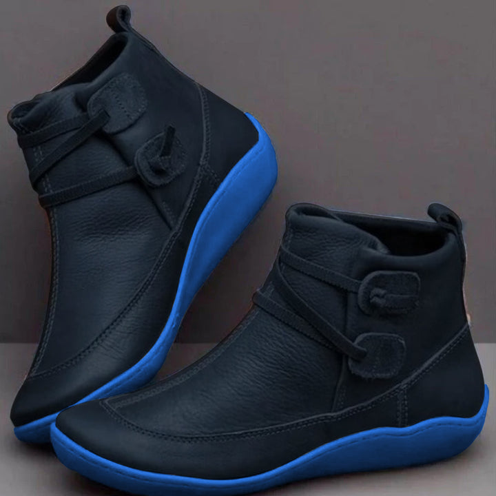 Orthopaedic Women's Leather Mid-Top Boots with Supportive Buckle Strap