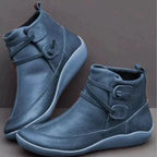 Orthopaedic Women's Leather Mid-Top Boots with Supportive Buckle Strap Blue