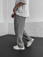 Relaxed Loose Ribbed Fit Trousers for Men - Comfortable Casual Style, High Waist, baggy straight leg