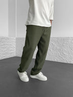 Relaxed Loose Ribbed Fit Trousers for Men - Comfortable Casual Style, High Waist, baggy straight leg