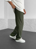 Relaxed Loose Ribbed Fit Trousers for Men - Comfortable Casual Style, High Waist, baggy straight leg