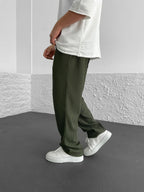 Relaxed Loose Ribbed Fit Trousers for Men - Comfortable Casual Style, High Waist, baggy straight leg