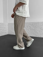 Relaxed Loose Ribbed Fit Trousers for Men - Comfortable Casual Style, High Waist, baggy straight leg