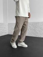 Relaxed Loose Ribbed Fit Trousers for Men - Comfortable Casual Style, High Waist, baggy straight leg