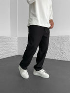 Relaxed Loose Ribbed Fit Trousers for Men - Comfortable Casual Style, High Waist, baggy straight leg