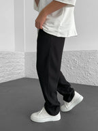 Relaxed Loose Ribbed Fit Trousers for Men - Comfortable Casual Style, High Waist, baggy straight leg
