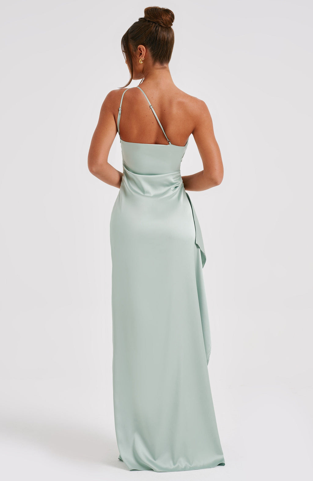 Maxi Dress for Women - Luxury Satin, One Shoulder, Thigh-High Split, Body-Hugging Fit | Sage