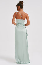 Maxi Dress for Women - Luxury Satin, One Shoulder, Thigh-High Split, Body-Hugging Fit | Sage