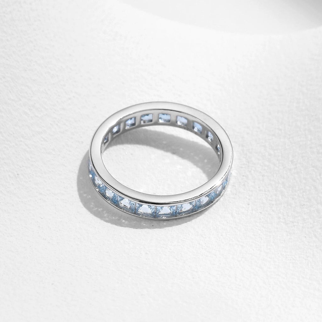 Sterling Silver Blue Eternity Ring for Women – Channel Set Crystals, Hypoallergenic & Gift-Ready