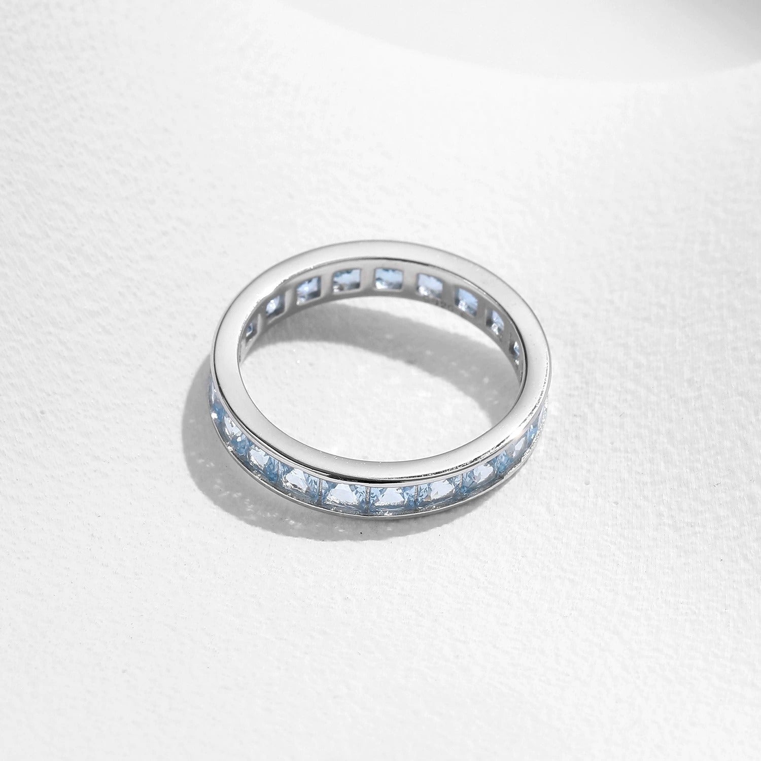 Sterling Silver Blue Eternity Ring for Women – Channel Set Crystals, Hypoallergenic & Gift-Ready