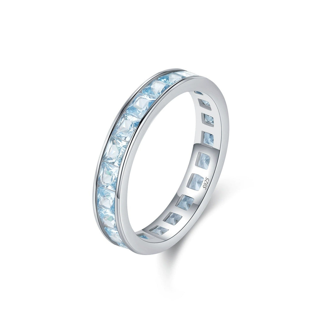 Sterling Silver Blue Eternity Ring for Women – Channel Set Crystals, Hypoallergenic & Gift-Ready