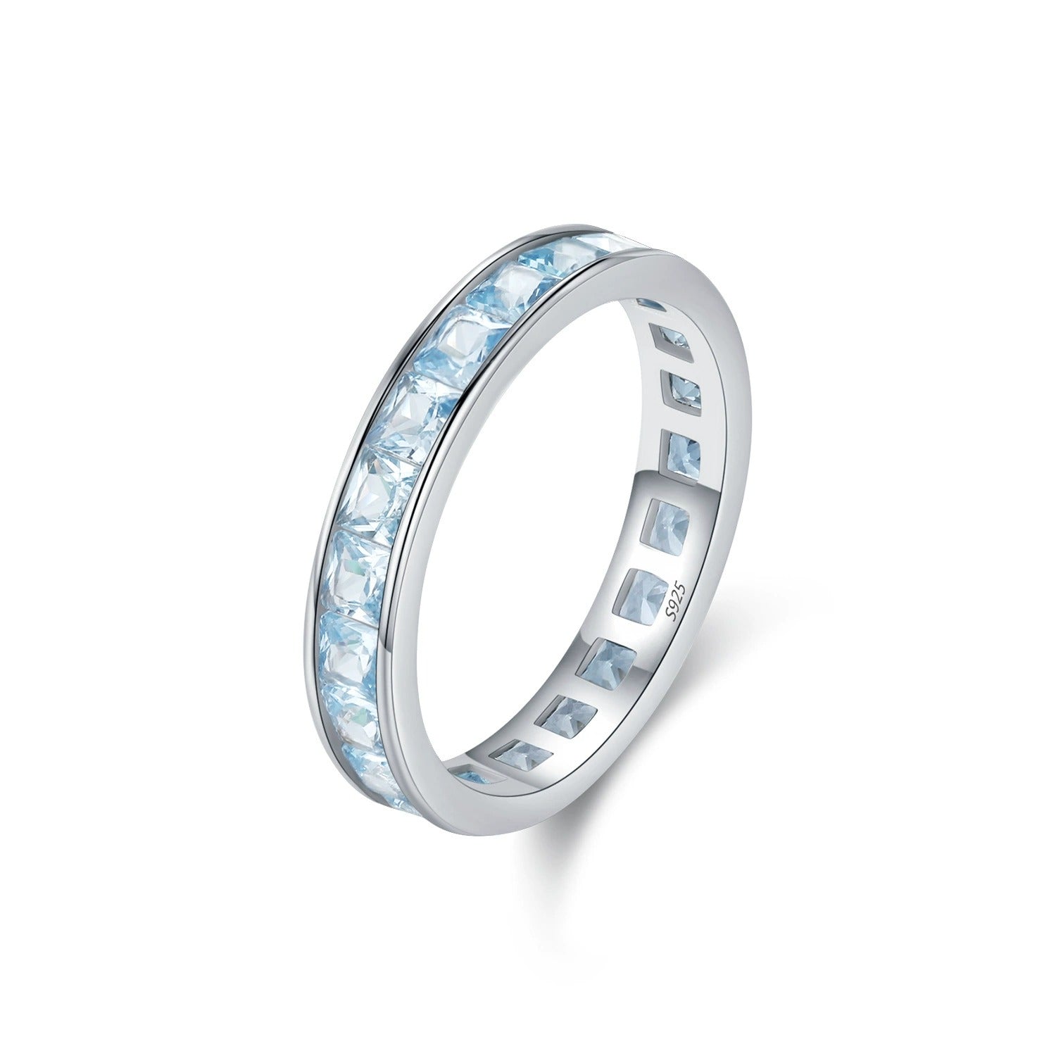 Sterling Silver Blue Eternity Ring for Women – Channel Set Crystals, Hypoallergenic & Gift-Ready