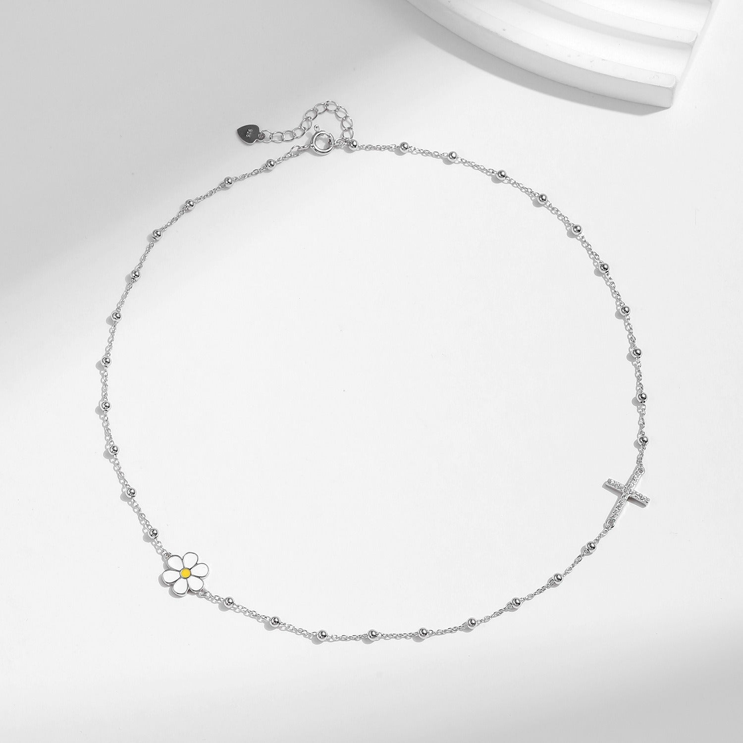 Sterling Silver Croix Necklace with Crystal, Waterproof, Elegant Layering Piece for Women