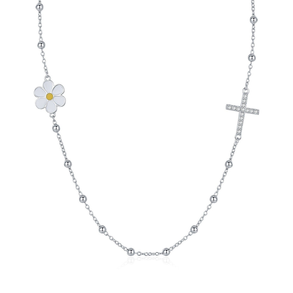 Sterling Silver Croix Necklace with Crystal, Waterproof, Elegant Layering Piece for Women