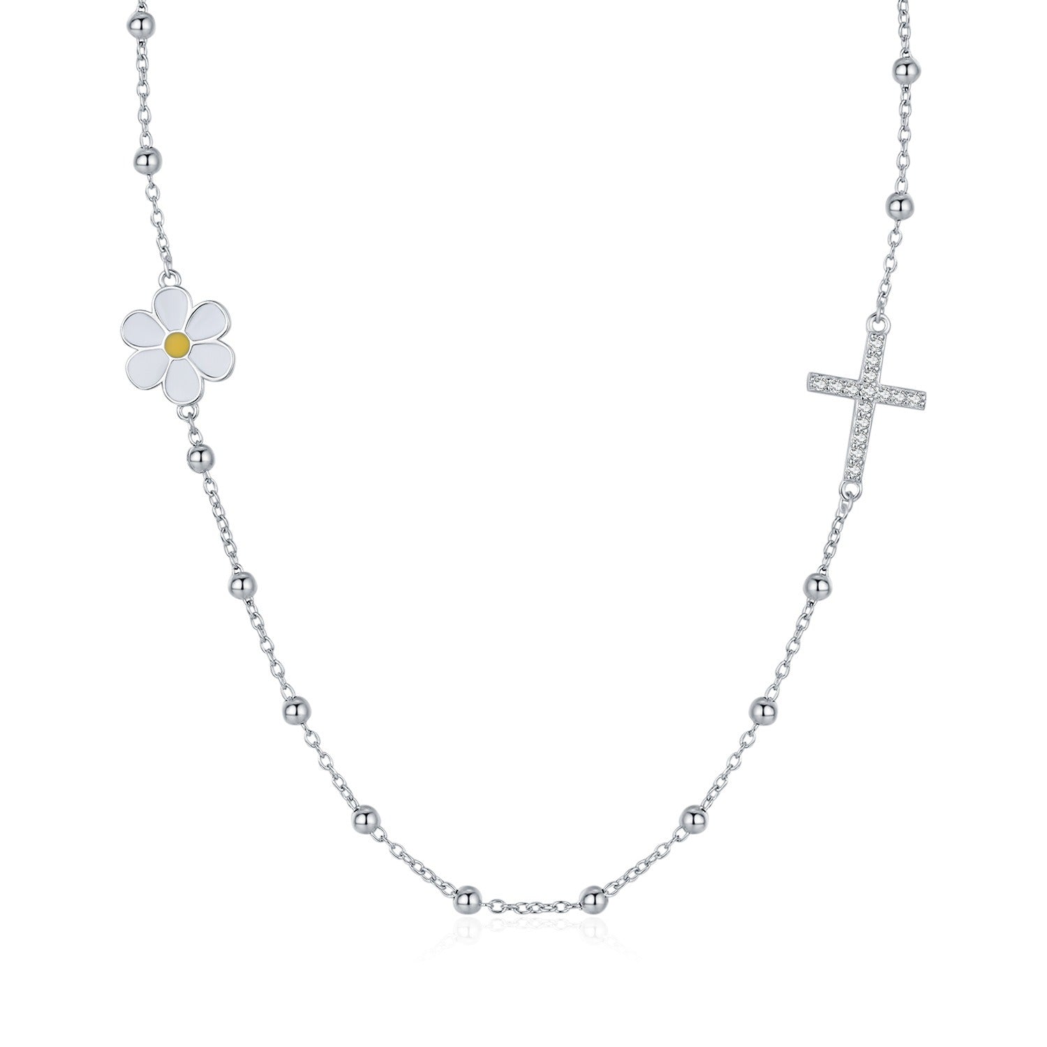 Sterling Silver Croix Necklace with Crystal, Waterproof, Elegant Layering Piece for Women