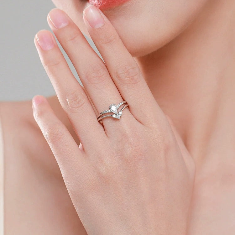 Sterling Silver Crystal Duo Ring Set - Elegant Minimalist Sparkle for Women