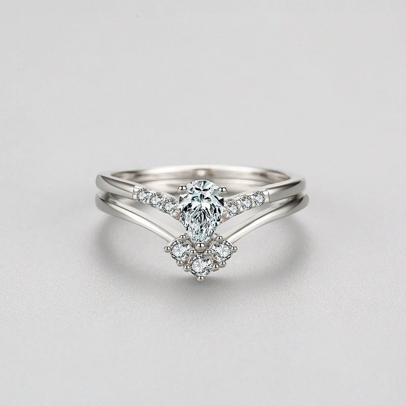 Sterling Silver Crystal Duo Ring Set - Elegant Minimalist Sparkle for Women