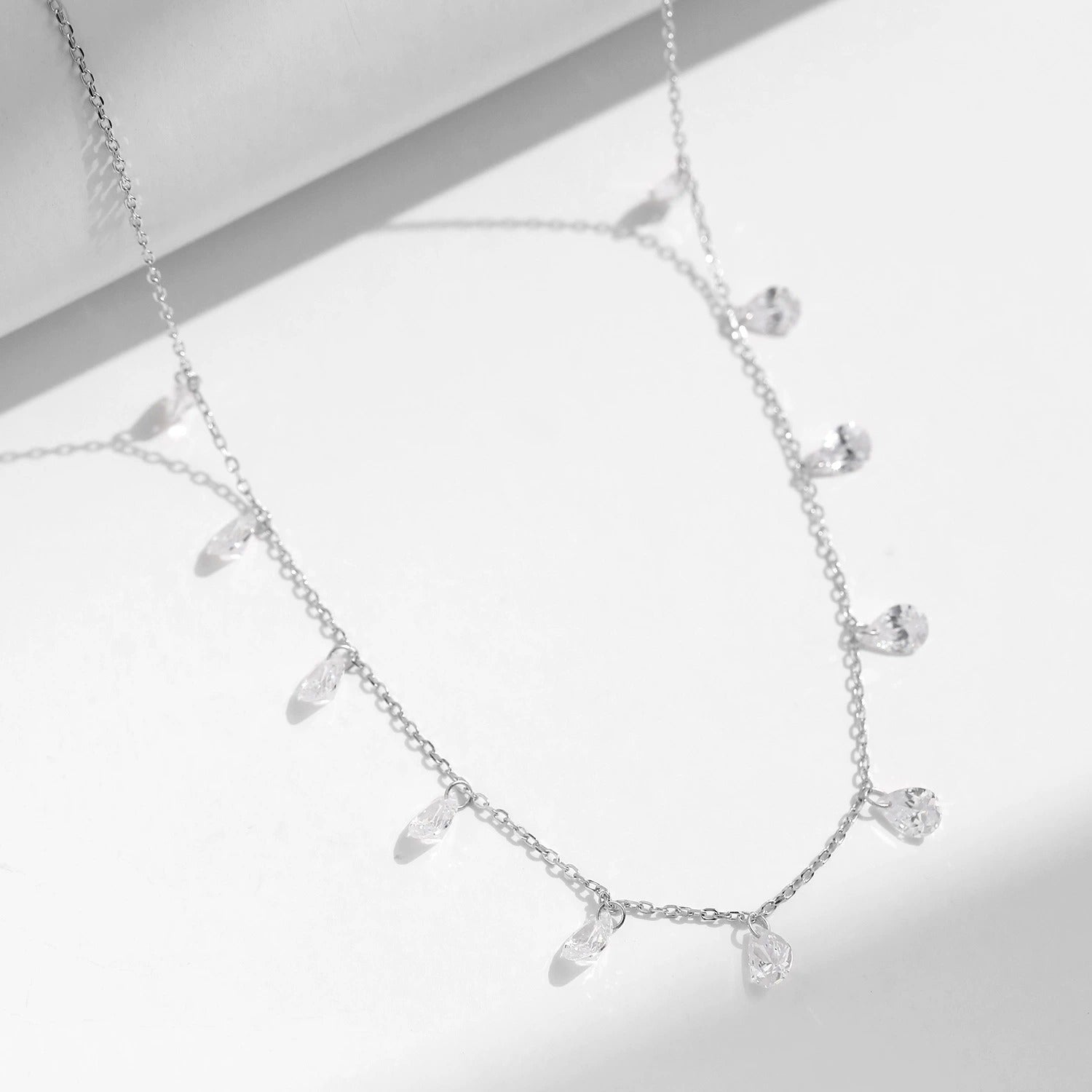 Sterling Silver Crystal Teardrop Dew Necklace – Elegant Jewellery, Hypoallergenic, Gift for Her