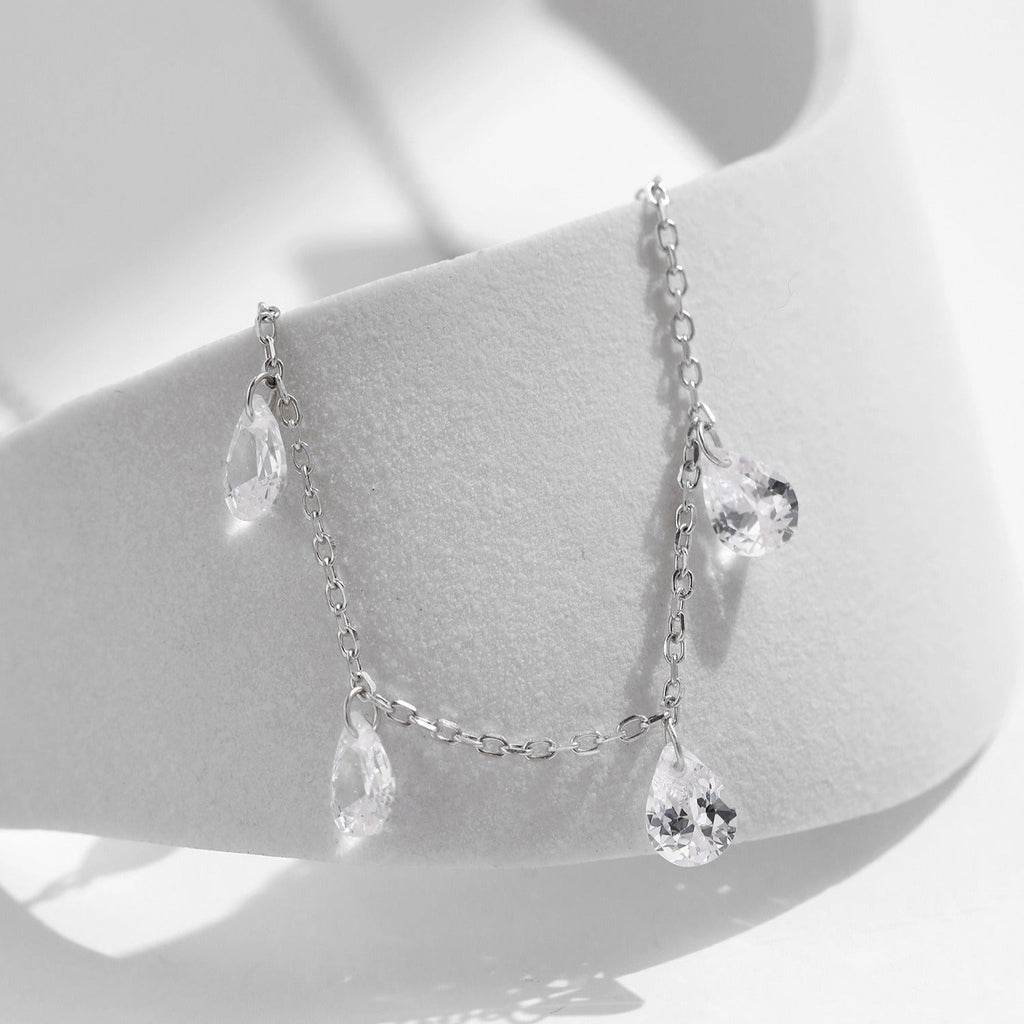 Sterling Silver Crystal Teardrop Dew Necklace – Elegant Jewellery, Hypoallergenic, Gift for Her