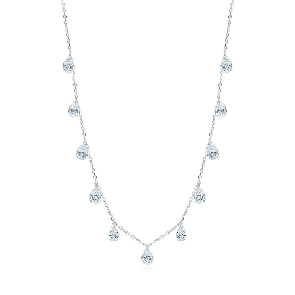 Sterling Silver Crystal Teardrop Dew Necklace – Elegant Jewellery, Hypoallergenic, Gift for Her