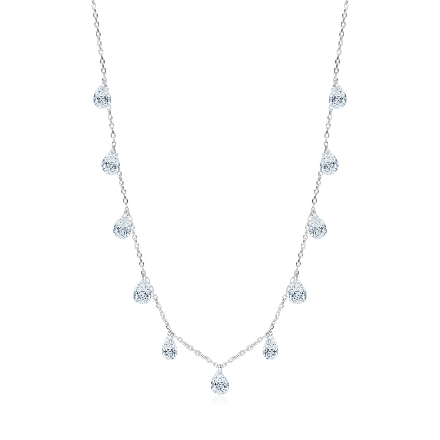 Sterling Silver Crystal Teardrop Dew Necklace – Elegant Jewellery, Hypoallergenic, Gift for Her