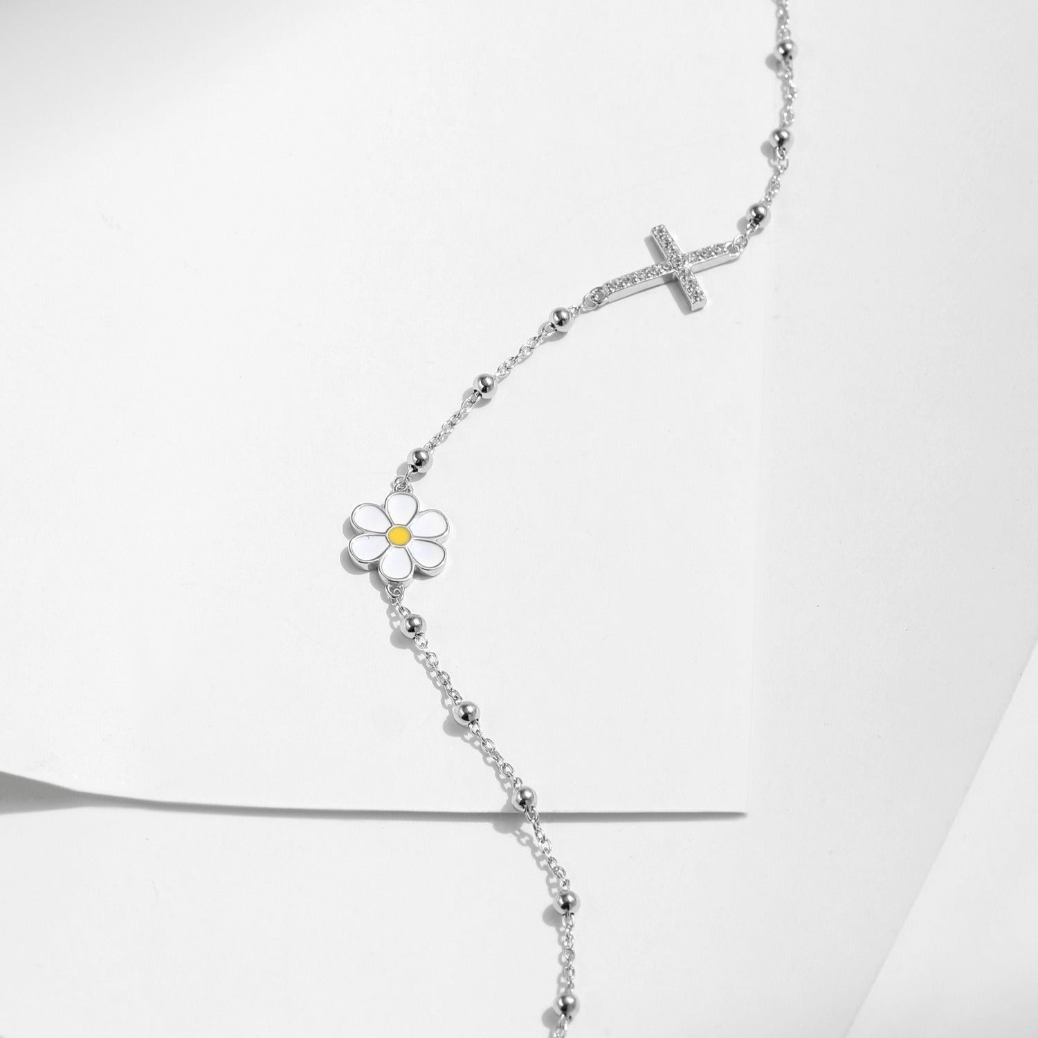 Sterling Silver Daisy Bracelet – Enamel Flower Charm, Waterproof, Hypoallergenic Jewellery Gift