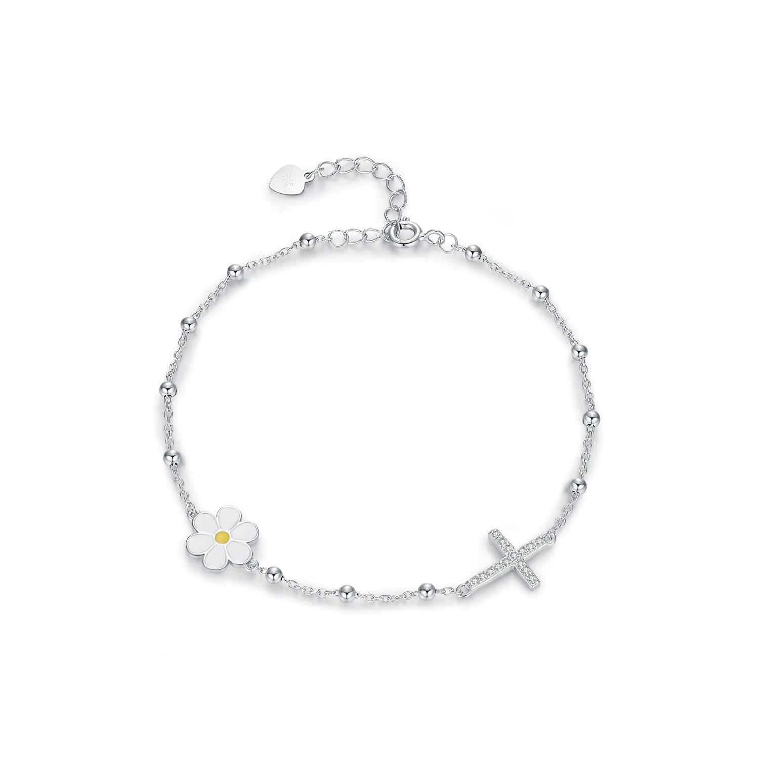 Sterling Silver Daisy Bracelet – Enamel Flower Charm, Waterproof, Hypoallergenic Jewellery Gift
