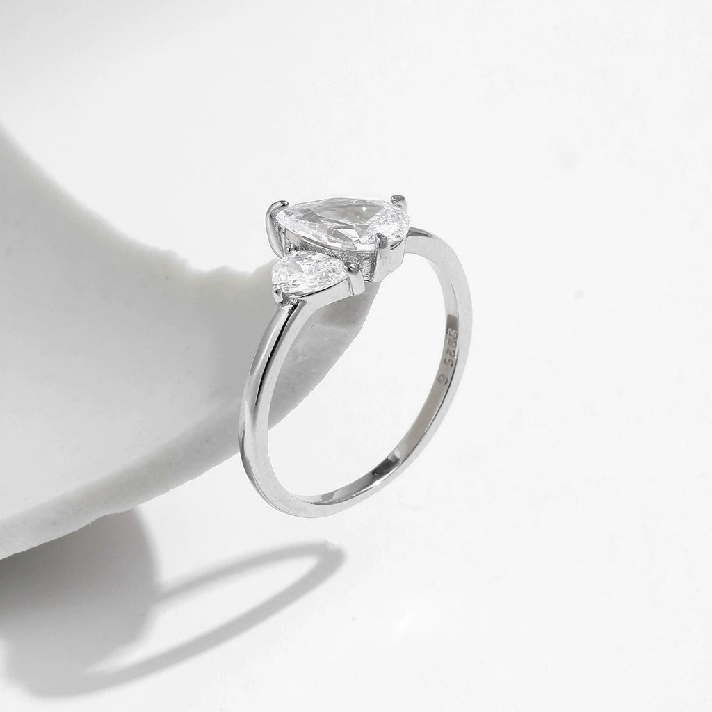 Sterling Silver Double Teardrop Ring for Women – Cubic Zirconia Design, Hypoallergenic & Elegant Gift