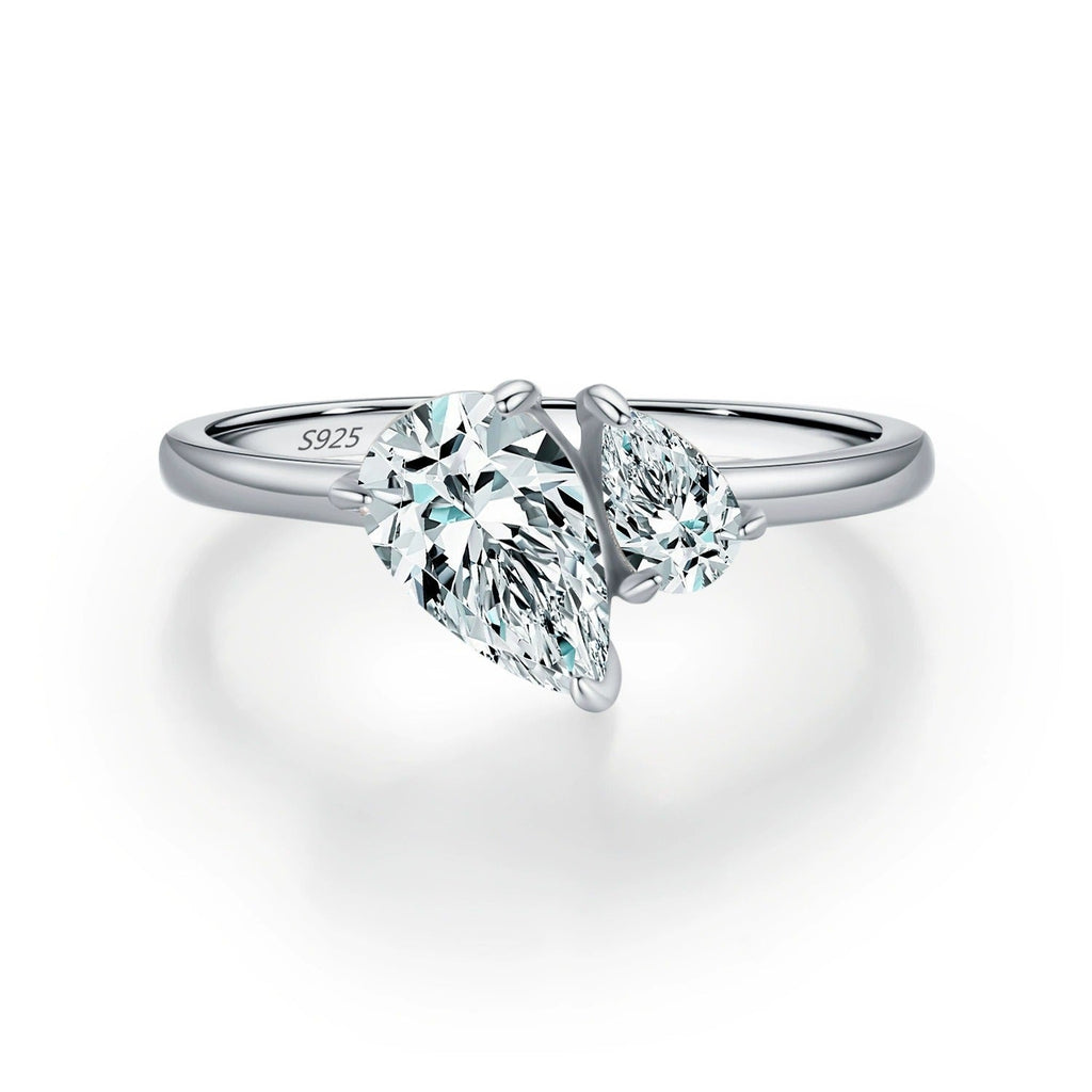 Sterling Silver Double Teardrop Ring for Women – Cubic Zirconia Design, Hypoallergenic & Elegant Gift