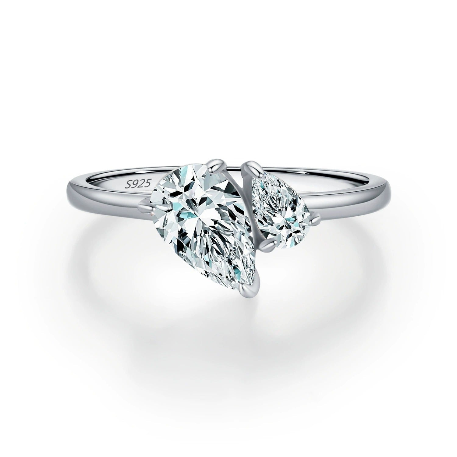 Sterling Silver Double Teardrop Ring for Women – Cubic Zirconia Design, Hypoallergenic & Elegant Gift